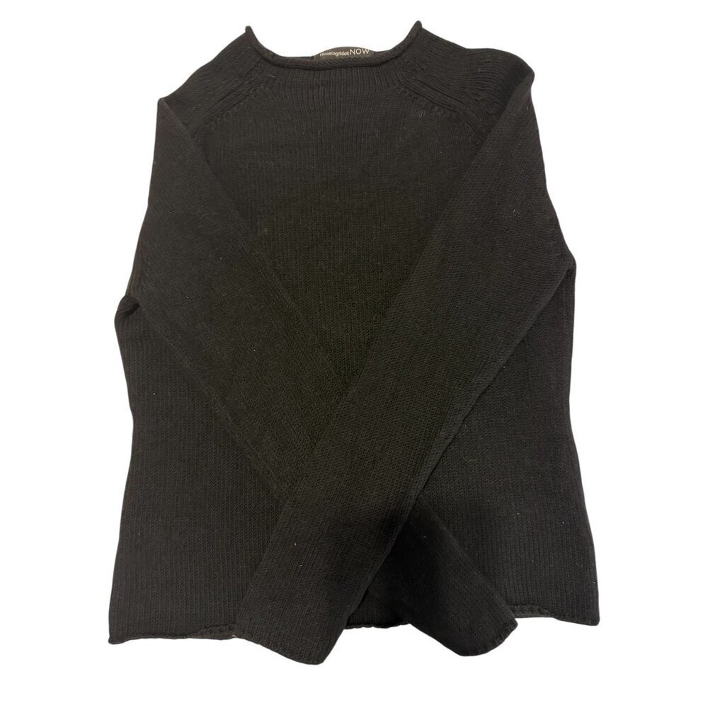100% Merino Wool Crewneck Black Long Sleeve Sweater Size Large